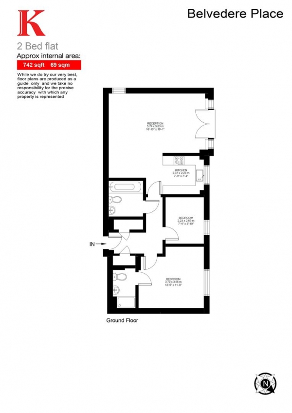 Floor Plan for 2 Bedroom Flat for Sale in Belvedere Place, SW2, SW2, 5TD - Guide Price &pound499,950