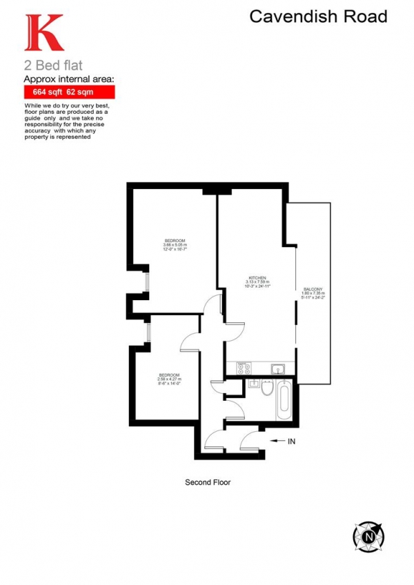 Floor Plan for 2 Bedroom Flat for Sale in Cavendish Road, SW12, SW12, 0BT -  &pound525,000