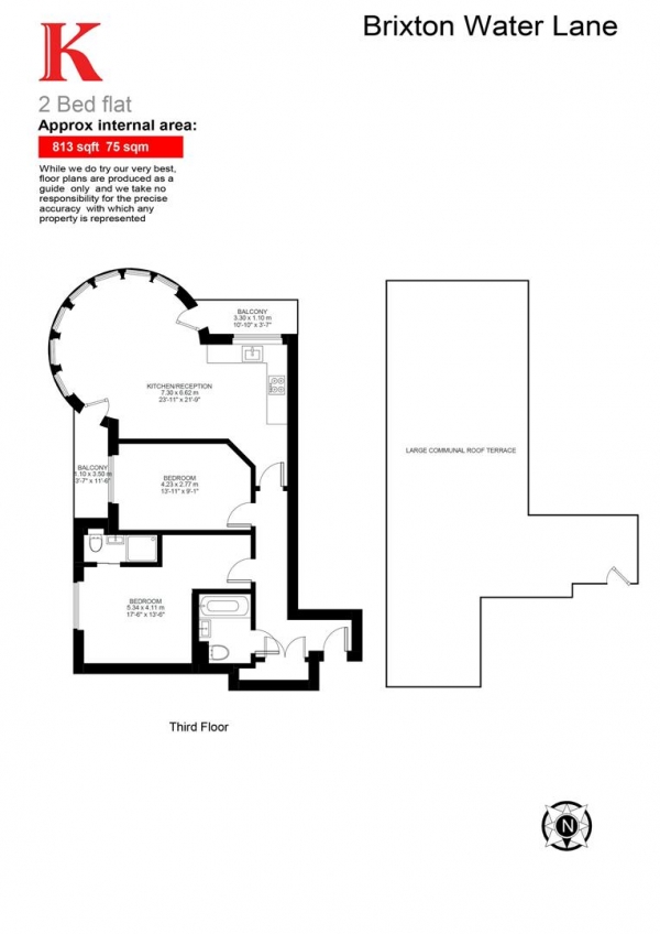 Floor Plan for 2 Bedroom Penthouse for Sale in Brixton Water Lane, SW2, SW2, 1PB -  &pound599,950