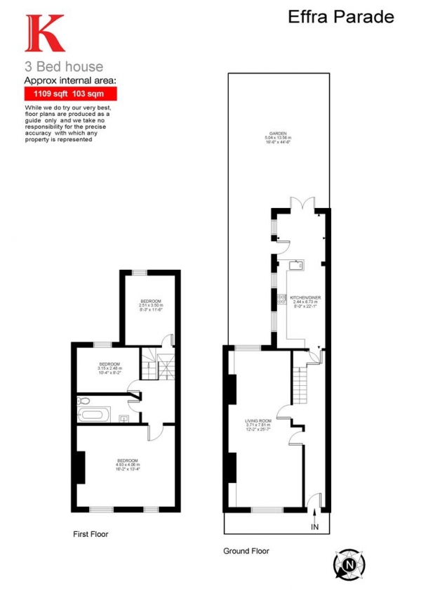 Floor Plan for 3 Bedroom Terraced House for Sale in Effra Parade, SW2, SW2, 1PR -  &pound899,950