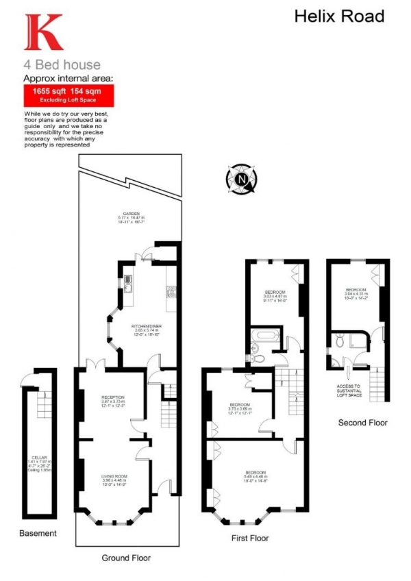 Floor Plan Image for 4 Bedroom Terraced House for Sale in Helix Road, SW2