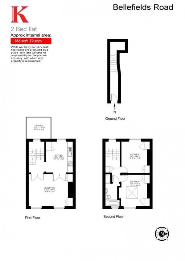 Floor Plan for 2 Bedroom Flat for Sale in Bellefields Road, SW9, SW9, 9UQ -  &pound599,950