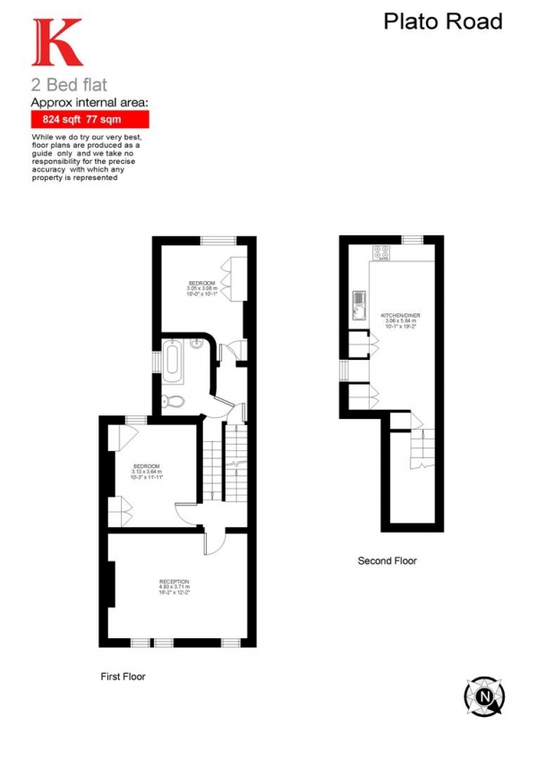 Floor Plan Image for 2 Bedroom Flat for Sale in Plato Road, SW2