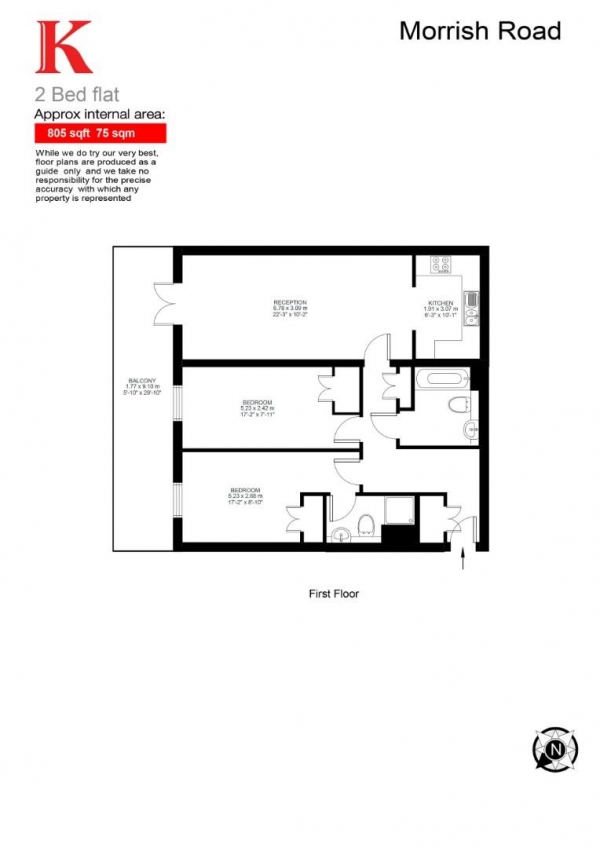 Floor Plan Image for 2 Bedroom Flat for Sale in Morrish Road, SW2