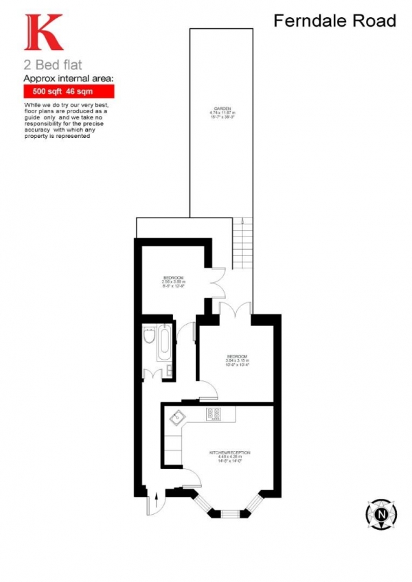 Floor Plan for 2 Bedroom Flat for Sale in Ferndale Road, SW4, SW4, 7RR -  &pound499,950