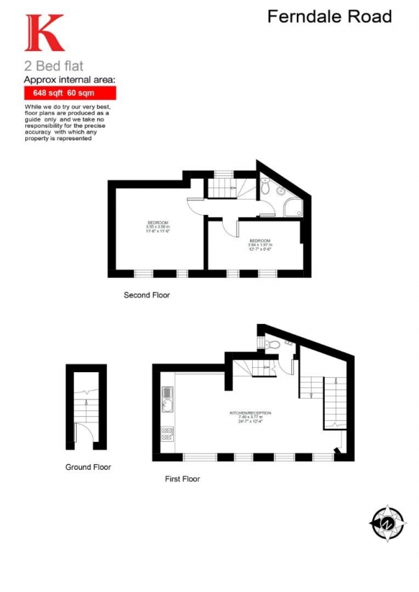 Floor Plan for 2 Bedroom Maisonette for Sale in Ferndale Road, SW9, SW9, 8BA -  &pound399,950