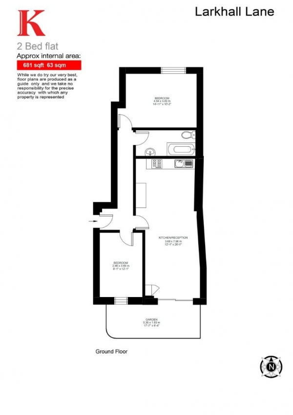 Floor Plan Image for 2 Bedroom Flat for Sale in Larkhall Lane, SW4