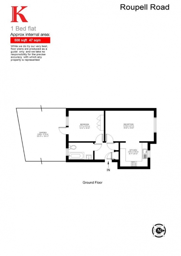 Floor Plan Image for 1 Bedroom Flat for Sale in Roupell Road, SW2