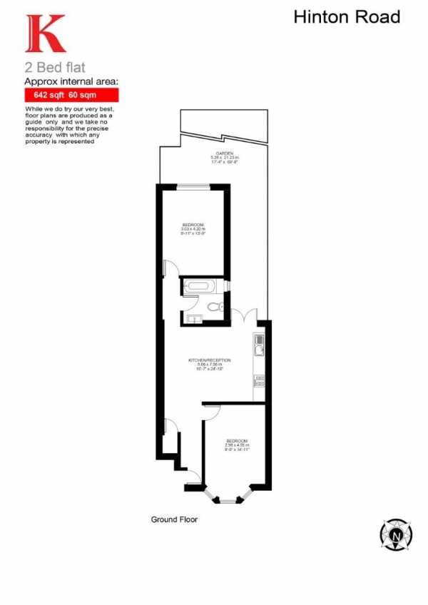 Floor Plan Image for 2 Bedroom Flat for Sale in Hinton Road, SE24