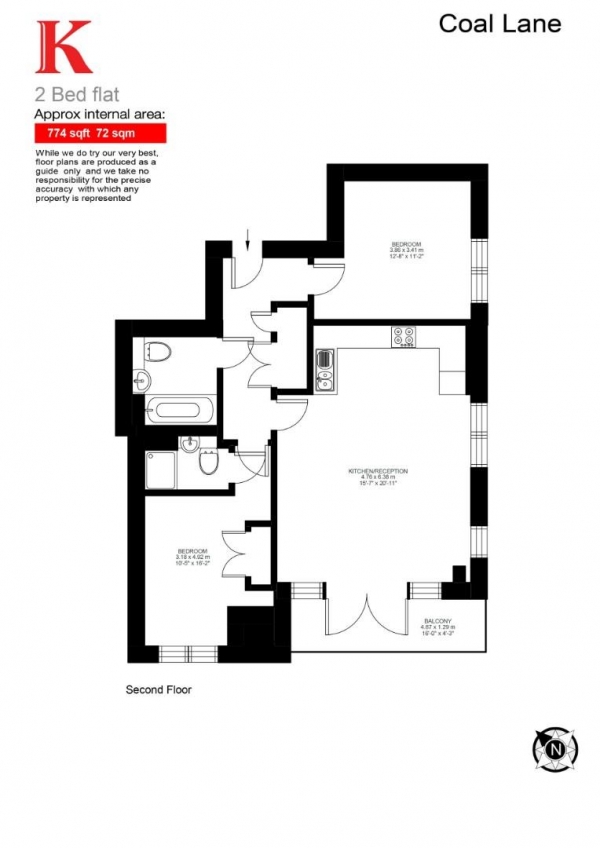 Floor Plan Image for 2 Bedroom Flat for Sale in Coal Lane, SW9