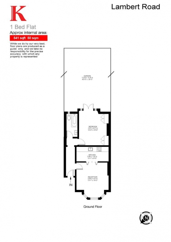 Floor Plan for 1 Bedroom Flat for Sale in Lambert Road, SW2, SW2, 5BA -  &pound495,000