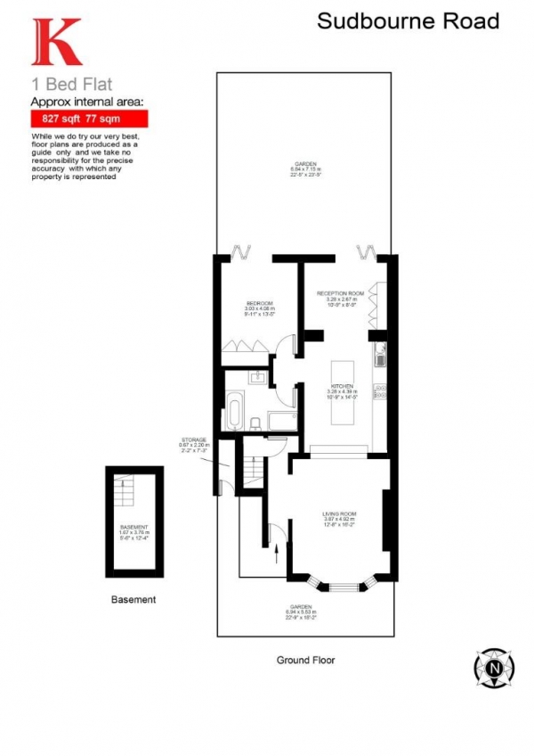 Floor Plan for 1 Bedroom Flat for Sale in Sudbourne Road, SW2, SW2, 5AQ -  &pound700,000