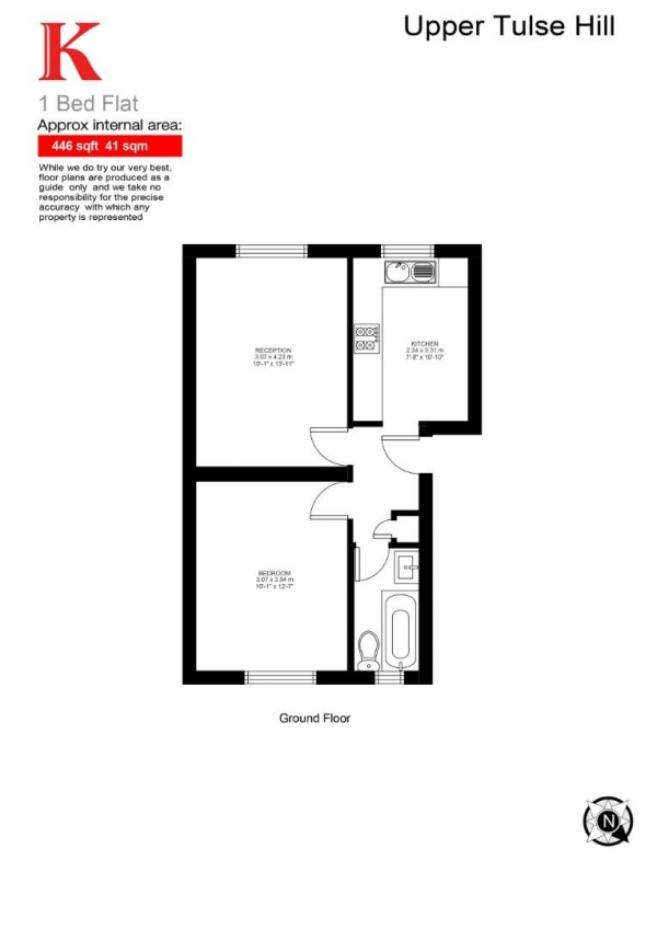 Floor Plan for 1 Bedroom Flat for Sale in Upper Tulse Hill, SW2, SW2, 2SH -  &pound290,000