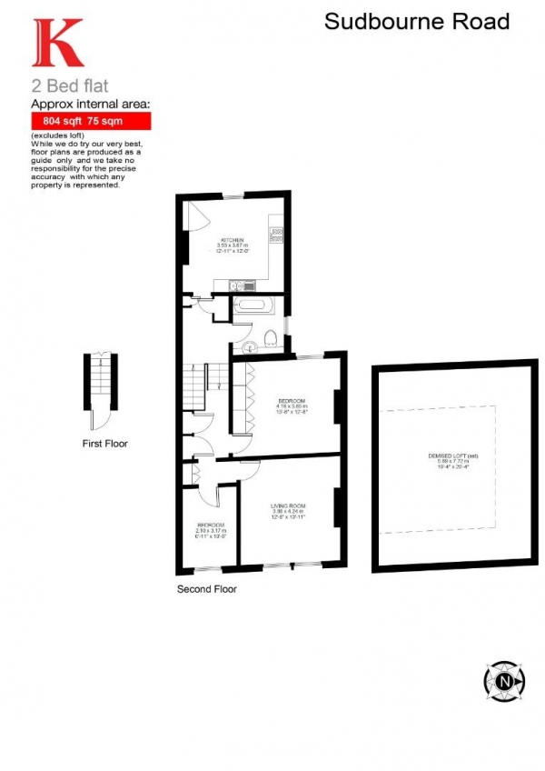 Floor Plan for 2 Bedroom Flat for Sale in Sudbourne Road, SW2, SW2, 5AH -  &pound529,950