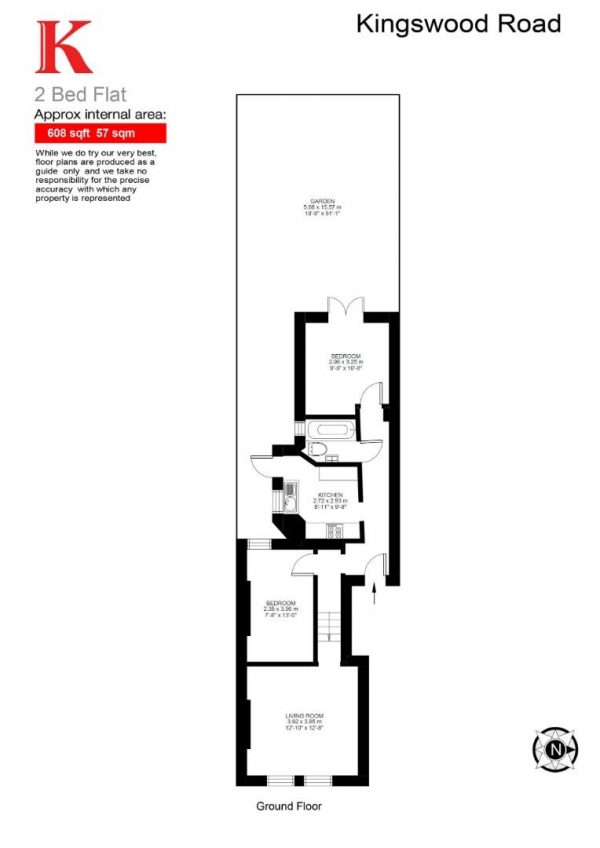 Floor Plan for 2 Bedroom Flat for Sale in Kingswood Road, SW2, SW2, 4JJ -  &pound525,000