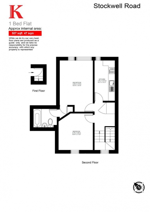 Floor Plan Image for 1 Bedroom Flat for Sale in Stockwell Road, SW9