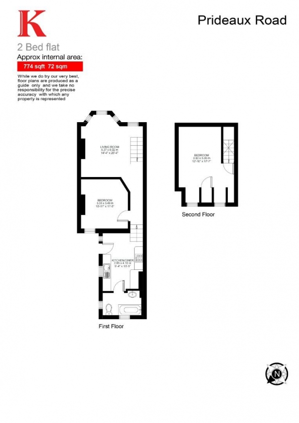 Floor Plan Image for 2 Bedroom Flat for Sale in Prideaux Road, SW9