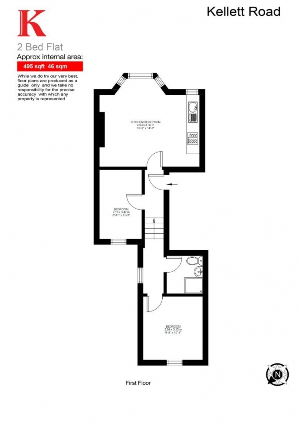 Floor Plan Image for 2 Bedroom Flat for Sale in Kellett Road, SW2