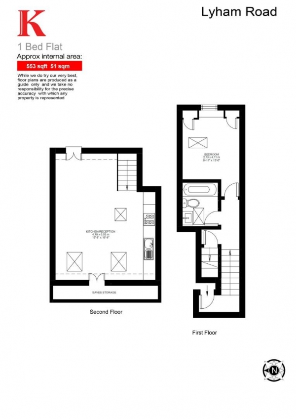 Floor Plan for 1 Bedroom Flat for Sale in Lyham Road, SW2, SW2, 5DX -  &pound425,000