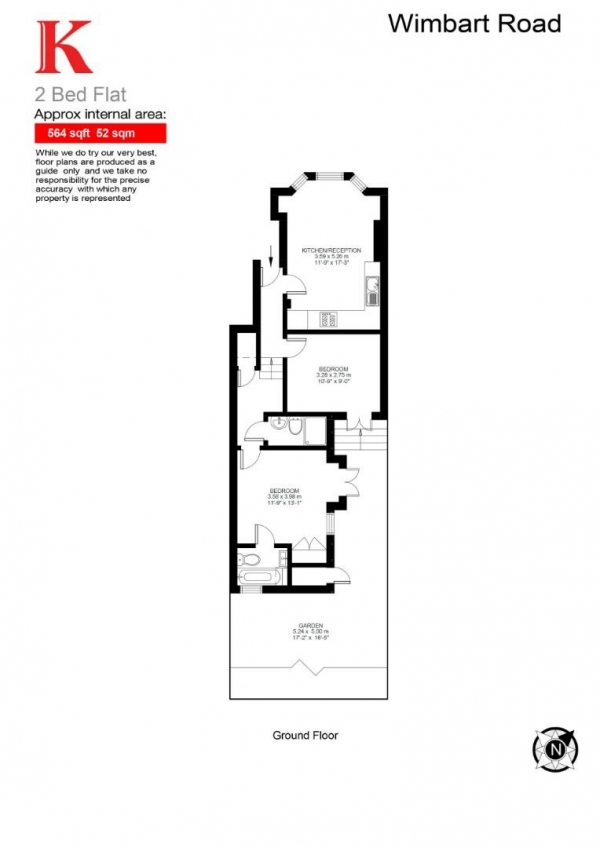 Floor Plan for 2 Bedroom Flat for Sale in Wimbart Road, SW2, SW2, 2AR -  &pound550,000