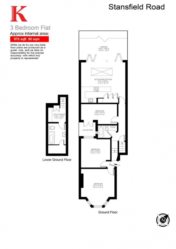 Floor Plan Image for 3 Bedroom Flat for Sale in Stansfield Road, SW9