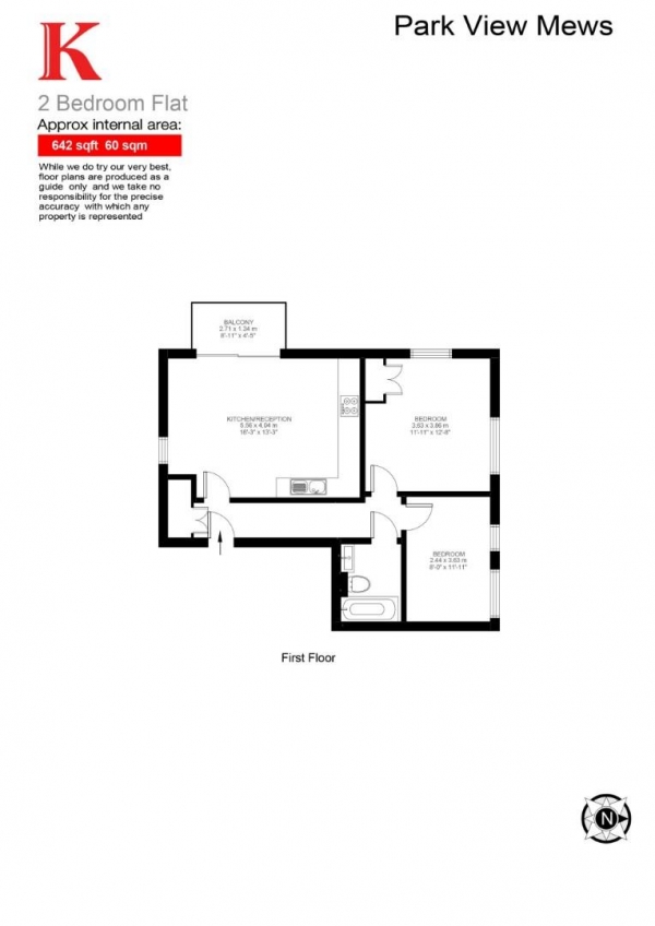 Floor Plan Image for 2 Bedroom Flat for Sale in Park View Mews, SW9