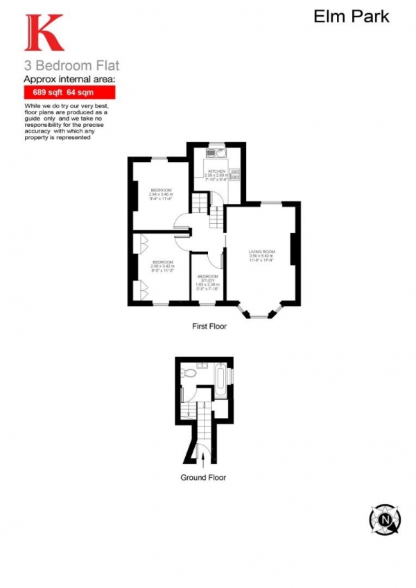 Floor Plan Image for 2 Bedroom Flat for Sale in Elm Park, SW2