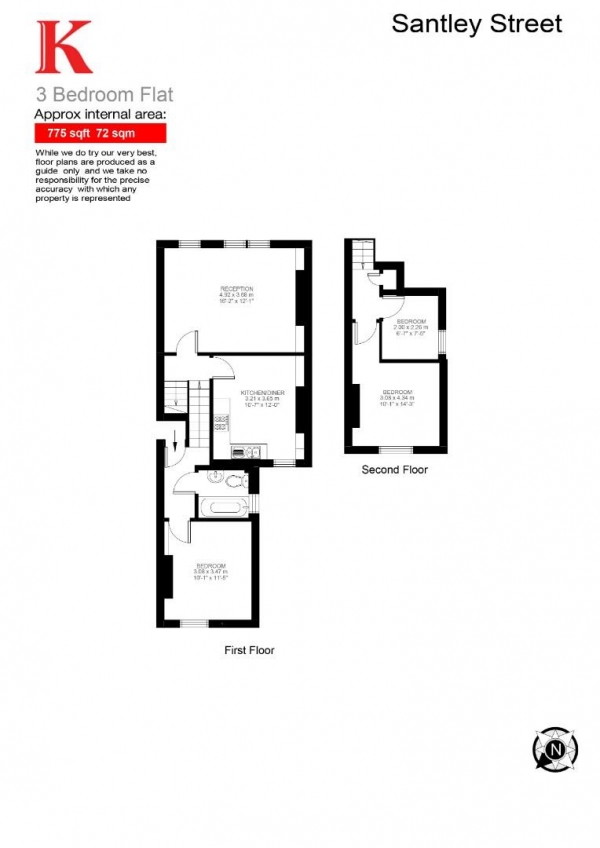 Floor Plan Image for 2 Bedroom Flat for Sale in Santley Street, SW4