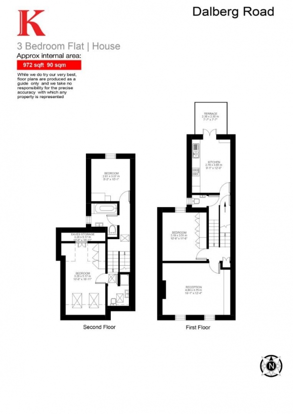 Floor Plan Image for 3 Bedroom Flat for Sale in Dalberg Road, SW2