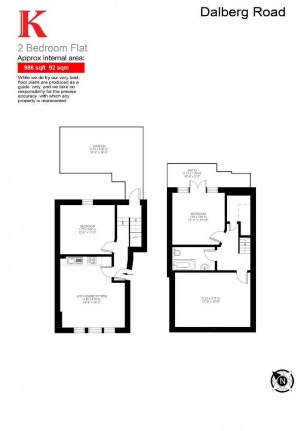 Floor Plan for 2 Bedroom Maisonette for Sale in Dalberg Road, SW2, SW2, 1AJ -  &pound650,000