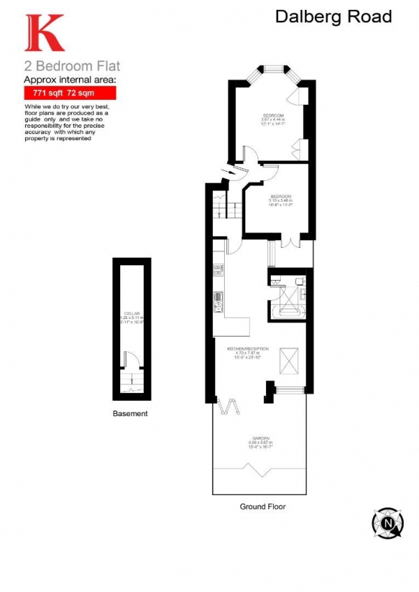 Floor Plan for 2 Bedroom Flat for Sale in Dalberg Road, SW2, SW2, 1AJ -  &pound725,000