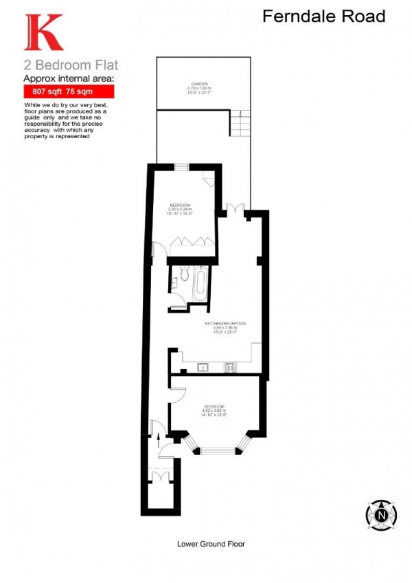 Floor Plan for 2 Bedroom Flat for Sale in Ferndale Road, SW4, SW4, 7SF -  &pound575,000