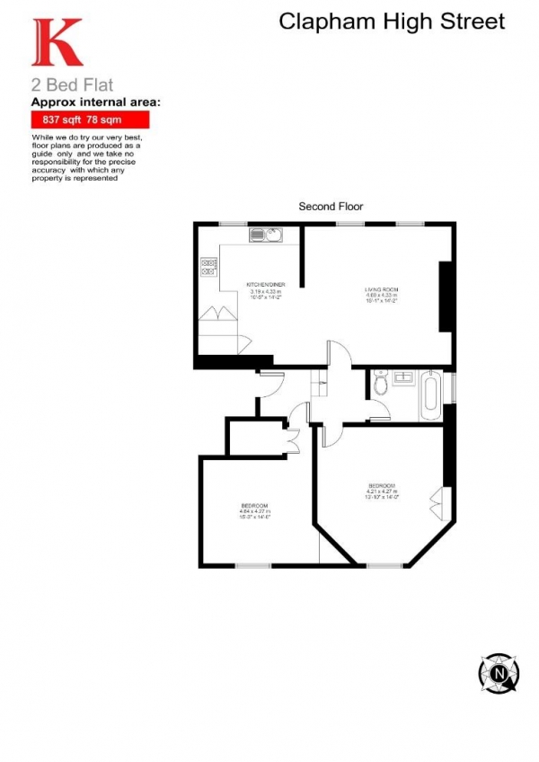 Floor Plan Image for 2 Bedroom Flat for Sale in Clapham High Street, SW4