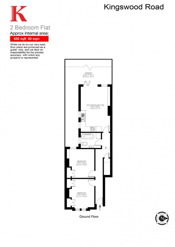 Floor Plan for 2 Bedroom Flat for Sale in Kingswood Road, SW2, SW2, 4JL -  &pound500,000