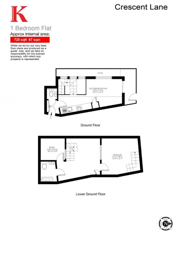 Floor Plan for 1 Bedroom Flat for Sale in Crescent Lane, SW4, SW4, 8EA -  &pound485,000