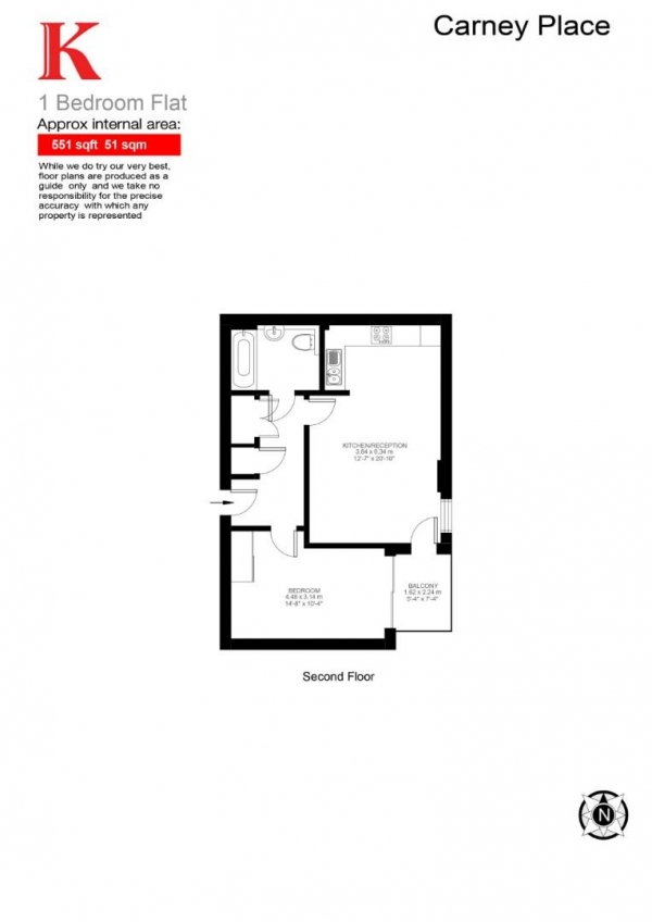 Floor Plan Image for 1 Bedroom Flat for Sale in Carney Place, SW9