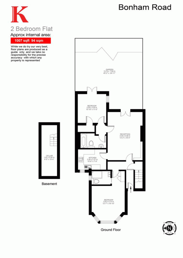 Floor Plan Image for 2 Bedroom Flat for Sale in Bonham Road, SW2