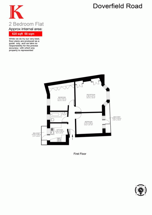 Floor Plan Image for 2 Bedroom Flat for Sale in Doverfield Road, SW2