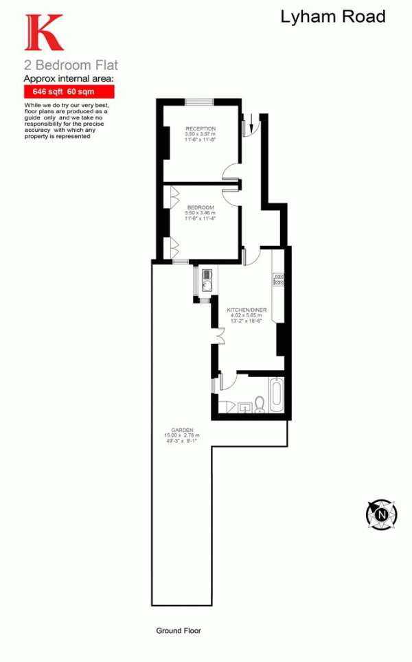 Floor Plan for 2 Bedroom Flat for Sale in Lyham Road, SW2, SW2, 5QD -  &pound539,950