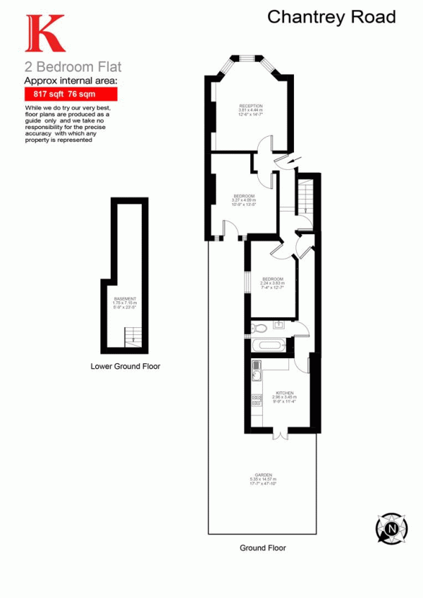 Floor Plan Image for 2 Bedroom Flat for Sale in Chantrey Road, SW9