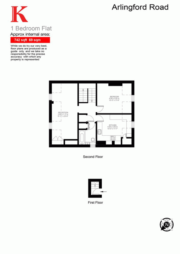 Floor Plan for 1 Bedroom Flat for Sale in Arlingford Road, SW2, SW2, 2TA -  &pound375,000