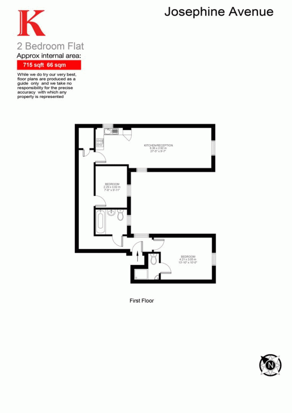 Floor Plan Image for 2 Bedroom Flat for Sale in Josephine Avenue, SW2