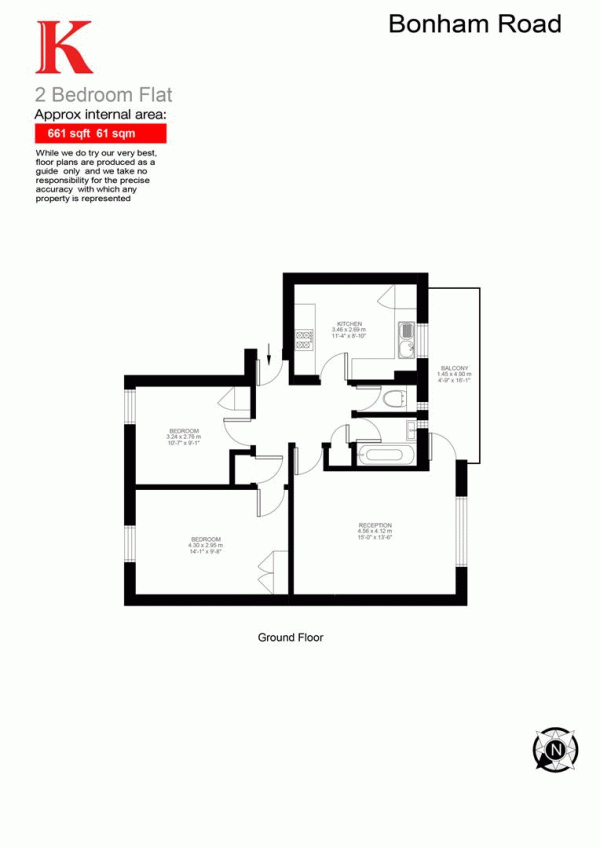 Floor Plan Image for 2 Bedroom Flat for Sale in Bonham Road, SW2