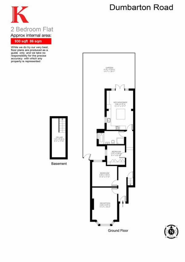 Floor Plan for 2 Bedroom Flat for Sale in Dumbarton Road, SW2, SW2, 5LU -  &pound560,000