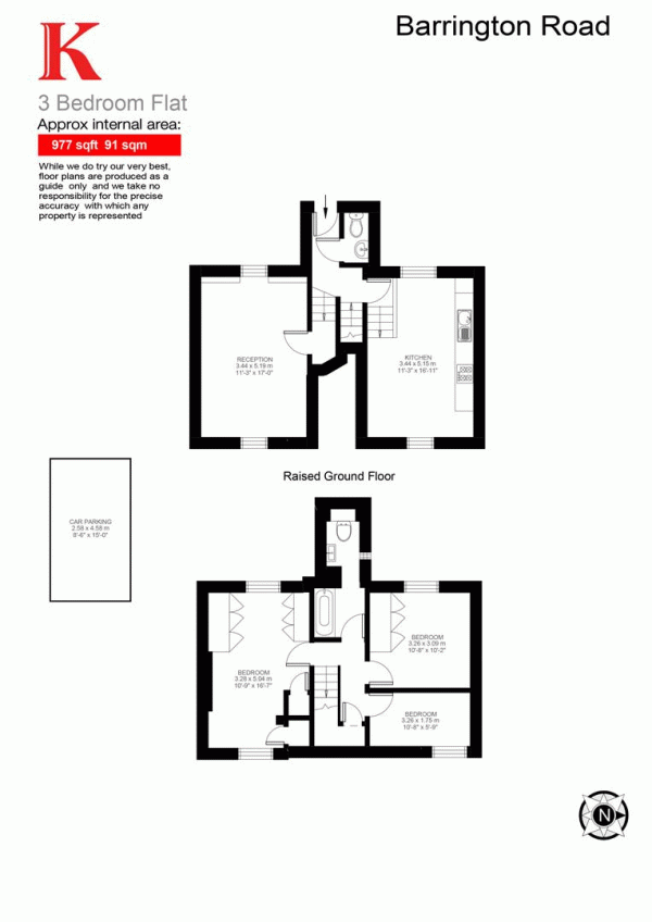 Floor Plan Image for 3 Bedroom Flat for Sale in Barrington Road, SW9