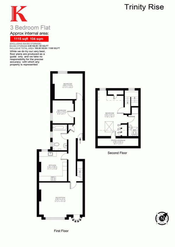 Floor Plan Image for 3 Bedroom Flat for Sale in Trinity Rise, SW2