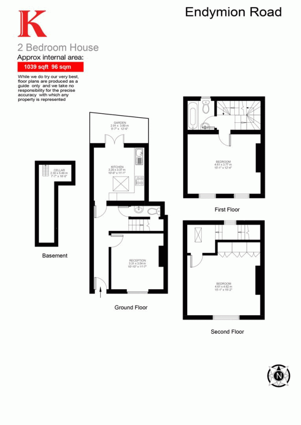 Floor Plan for 2 Bedroom Property for Sale in Endymion Road, SW2, SW2, 2BP -  &pound725,000