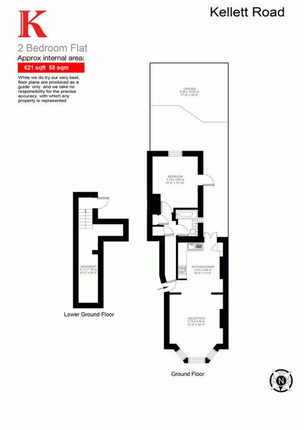 Floor Plan Image for 1 Bedroom Flat for Sale in Kellett Road, SW2