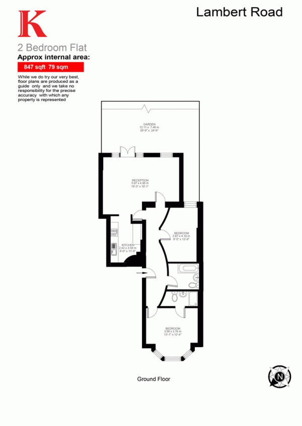 Floor Plan for 2 Bedroom Flat for Sale in Lambert Road, SW2, SW2, 5BA -  &pound650,000