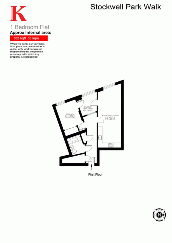 Floor Plan Image for 1 Bedroom Flat for Sale in Stockwell Park Walk, SW9